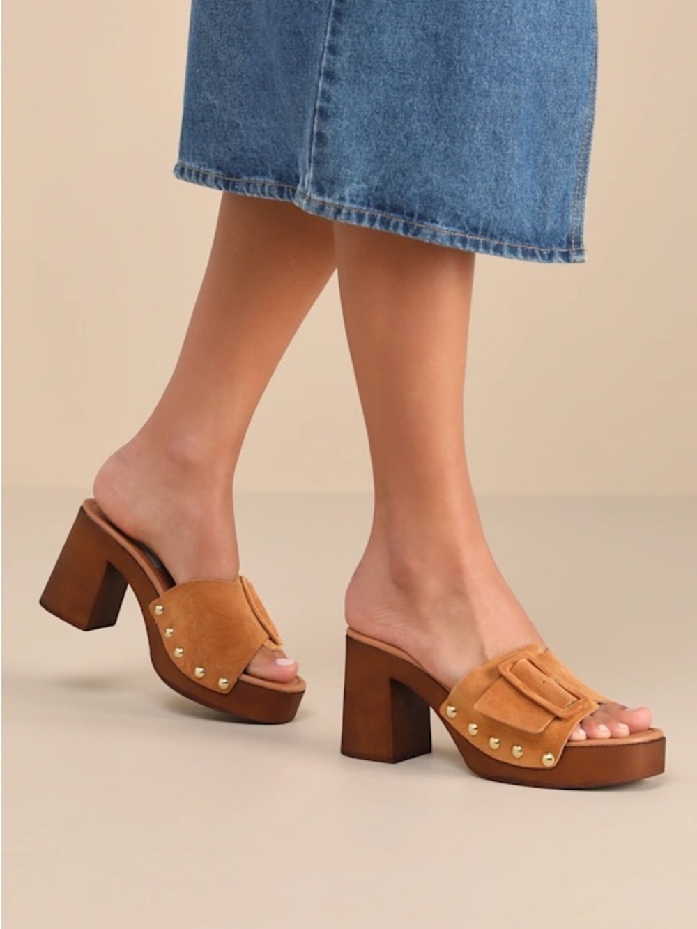 Steve Madden Marlena Suede Platform Mule Heels in Cognac